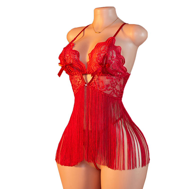 Summer Clothing Women - Transparent Lace Women Red Strap Tassel