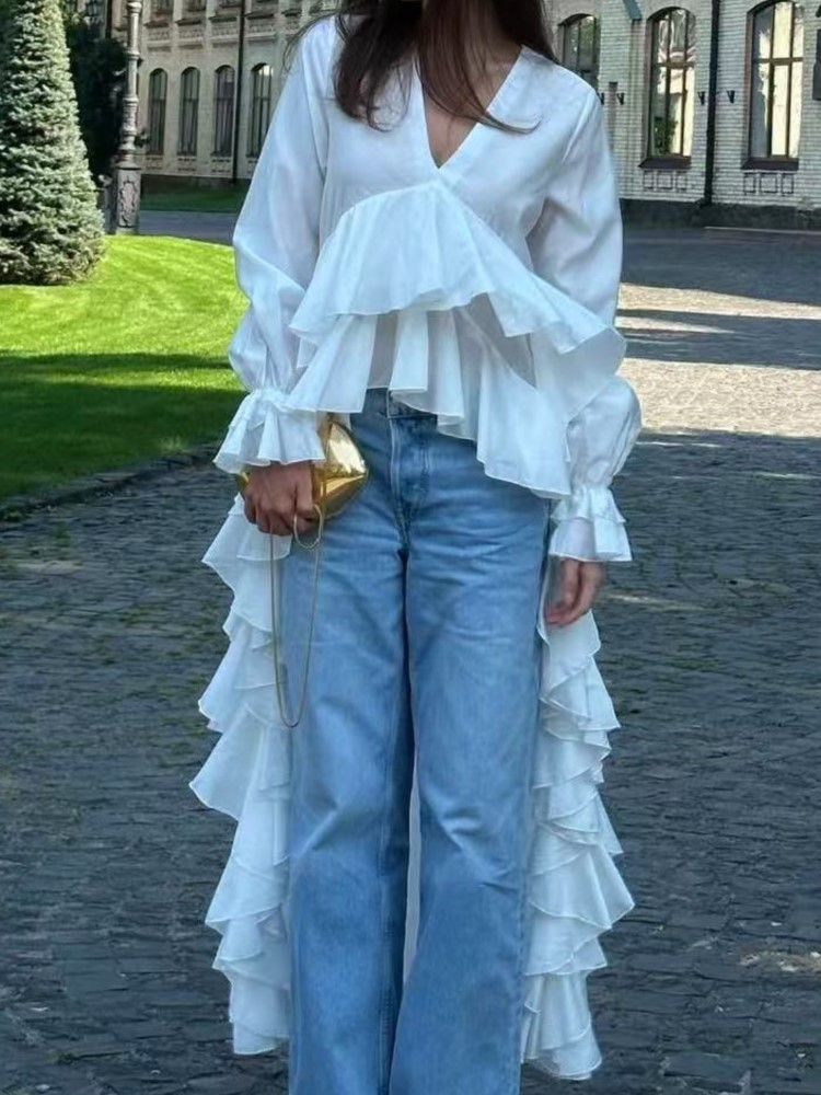 Fashion Ruffles Long Shirt Top - огляд і ціна Summer Clothing Holiday