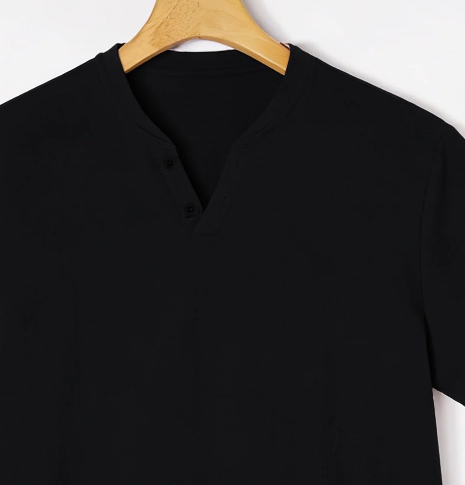 Elegant Black Henley Short-Sle - огляд і ціна Summer Clothing For Young Men