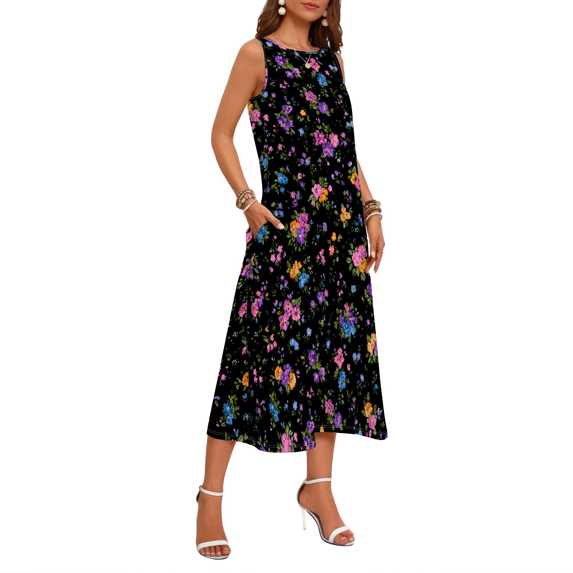 Floral Print Sleeveless Dress, - огляд і ціна Sundress Midi Floral