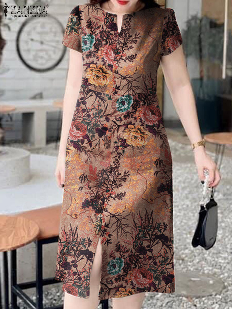 Fashion Retro Short Sleeve Rob - огляд і ціна Sundress Midi Floral
