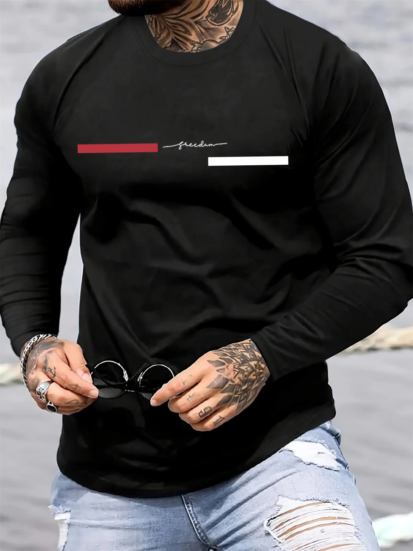 Red black Line men's long slee - огляд і ціна Summer Clothing Types